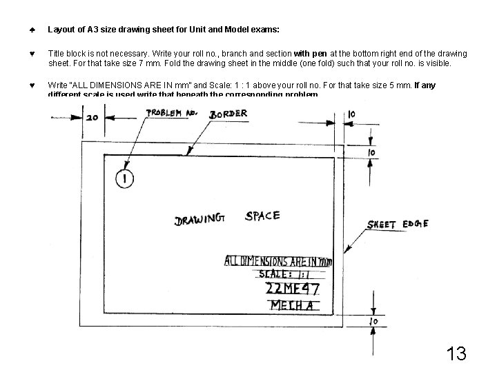 ♣ Layout of A 3 size drawing sheet for Unit and Model exams: ♥ ♣ Layout of A 3 size drawing sheet for Unit and Model exams: ♥