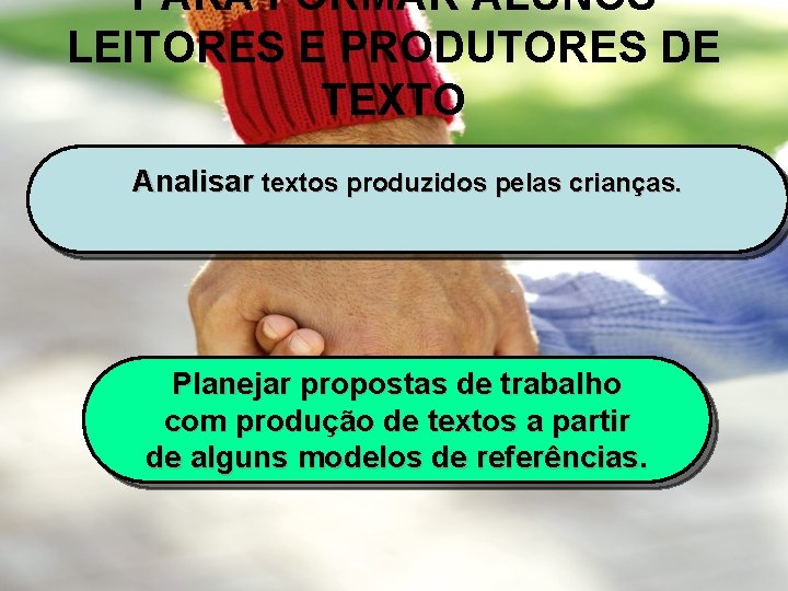PARA FORMAR ALUNOS LEITORES E PRODUTORES DE TEXTO Analisar textos produzidos pelas crianças. Planejar