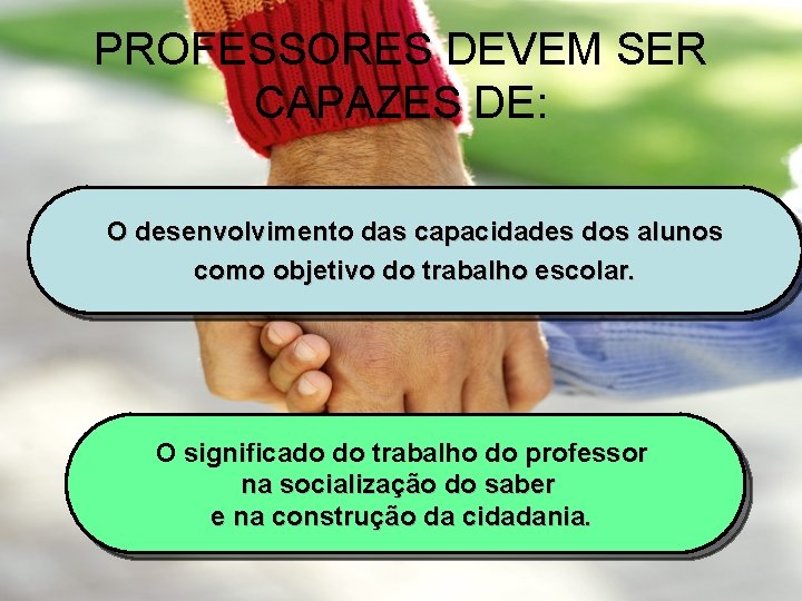 PROFESSORES DEVEM SER CAPAZES DE: O desenvolvimento das capacidades dos alunos como objetivo do