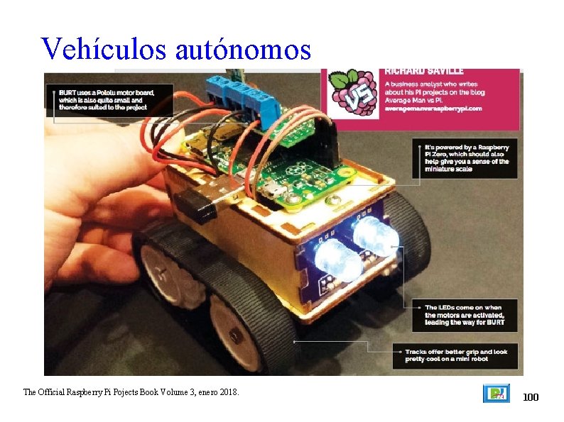 Vehículos autónomos The Official Raspberry Pi Pojects Book Volume 3, enero 2018. 100 