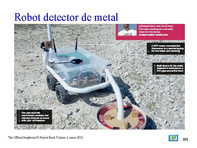 Robot detector de metal The Official Raspberry Pi Pojects Book Volume 3, enero 2018.