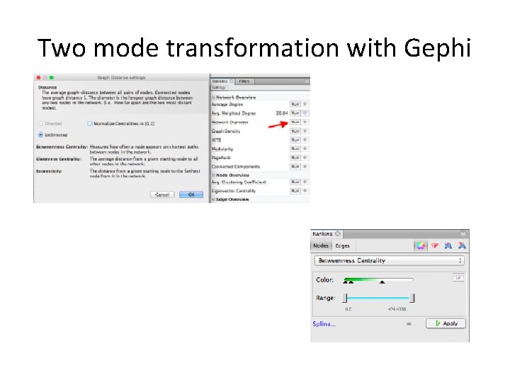 Two mode transformation with Gephi 