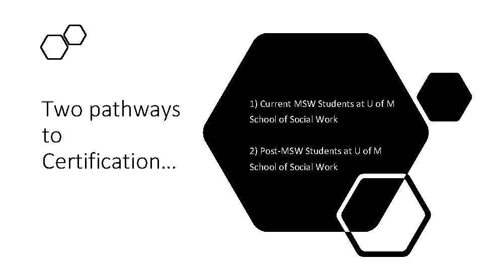 Two pathways to Certification… 1) Current MSW Students at U of M School of
