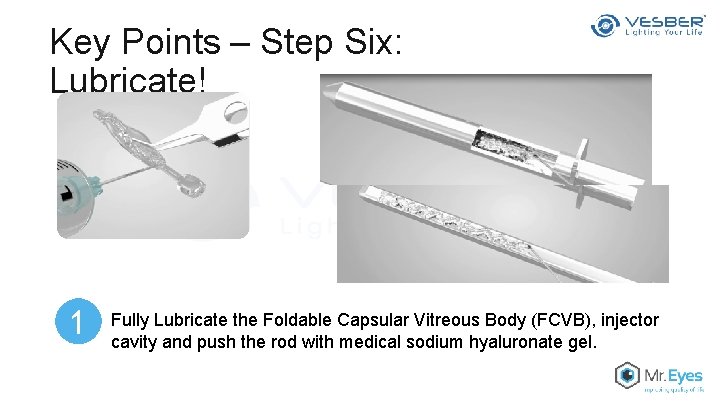 Key Points – Step Six: Lubricate! 1 Fully Lubricate the Foldable Capsular Vitreous Body