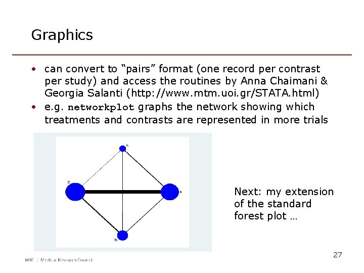 Graphics • can convert to “pairs” format (one record per contrast per study) and