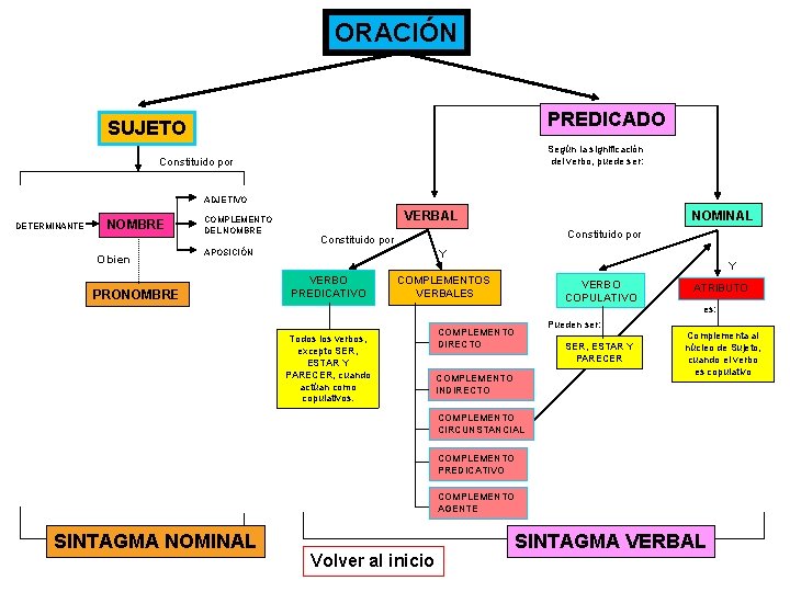 ORACIÓN PREDICADO SUJETO Según la significación del verbo, puede ser: Constituido por ADJETIVO DETERMINANTE