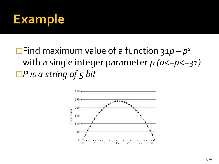 Example �Find maximum value of a function 31 p – p 2 with a