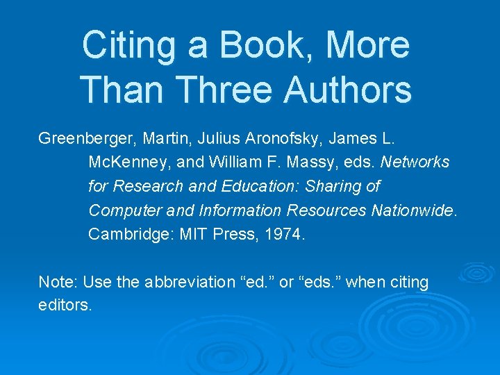 Citing a Book, More Than Three Authors Greenberger, Martin, Julius Aronofsky, James L. Mc.
