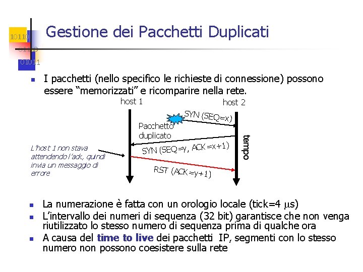 Gestione dei Pacchetti Duplicati 101100 01011 n I pacchetti (nello specifico le richieste di