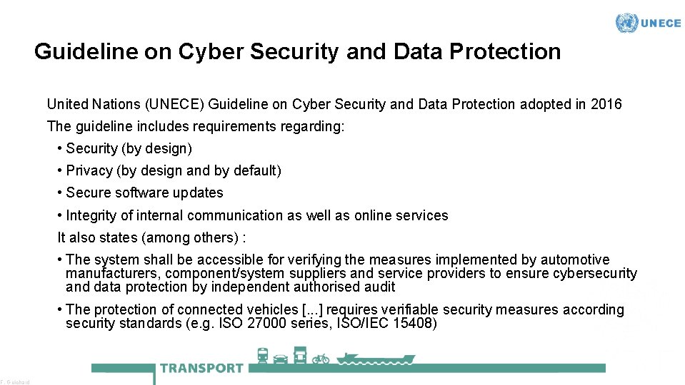 F. Guichard Guideline on Cyber Security and Data Protection United Nations (UNECE) Guideline on