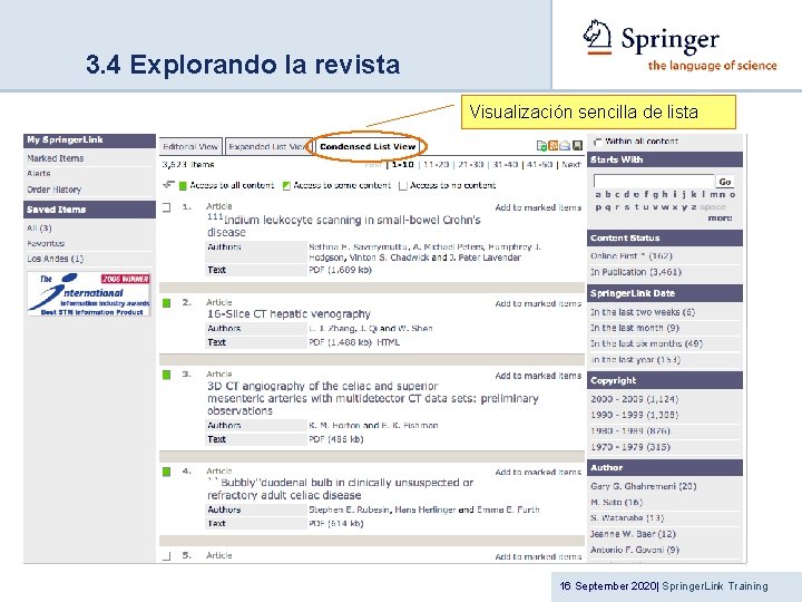 3. 4 Explorando la revista Visualización sencilla de lista 16 September 2020| Springer. Link