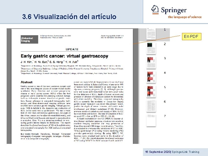 3. 6 Visualización del artículo En PDF 16 September 2020| Springer. Link Training 