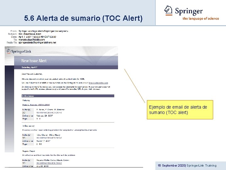 5. 6 Alerta de sumario (TOC Alert) Ejemplo de email de alerta de sumario