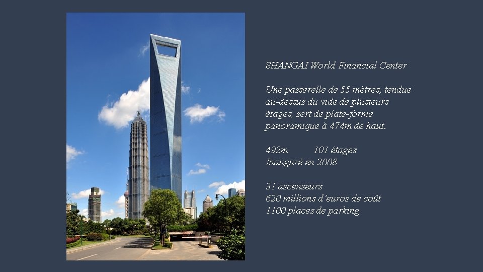 SHANGAI World Financial Center Une passerelle de 55 mètres, tendue au-dessus du vide de