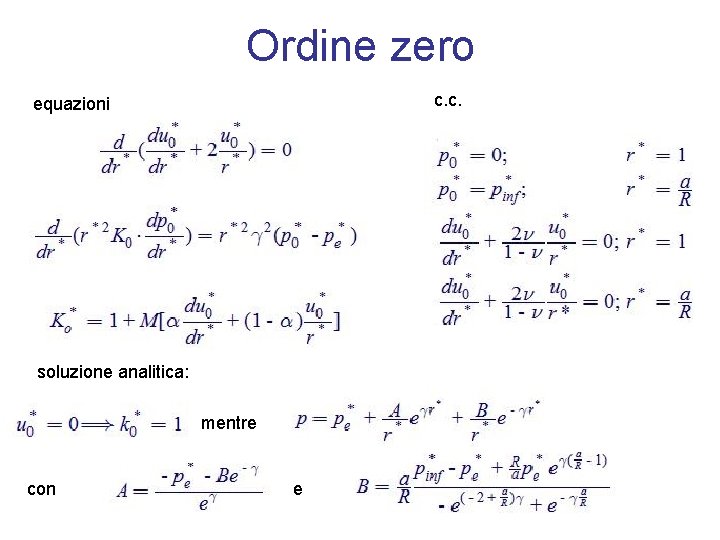 Ordine zero c. c. equazioni soluzione analitica: mentre con e 