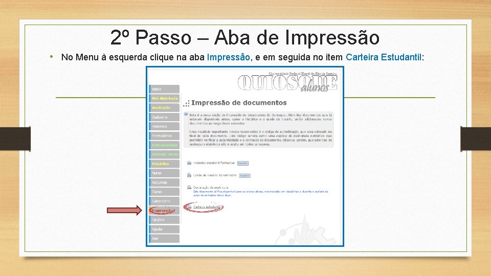 2º Passo – Aba de Impressão • No Menu à esquerda clique na aba