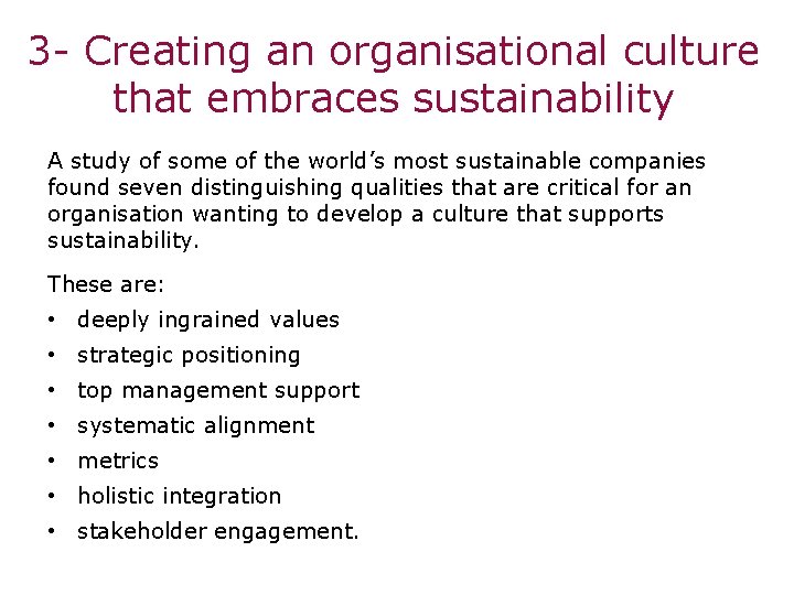 3 - Creating an organisational culture that embraces sustainability A study of some of