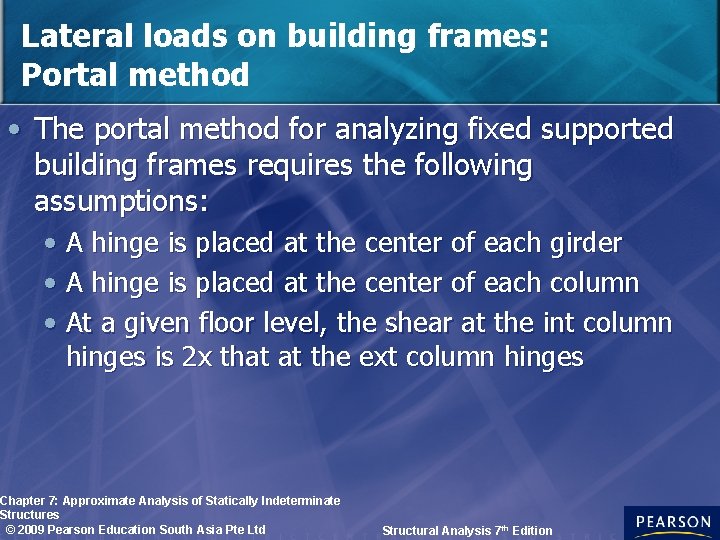 Lateral loads on building frames: Portal method • The portal method for analyzing fixed