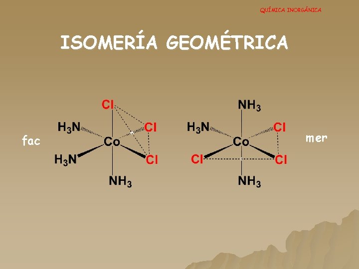 QUÍMICA INORGÁNICA ISOMERÍA GEOMÉTRICA fac mer 