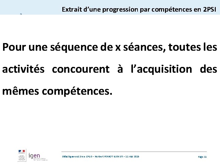 e n ai m Se n° Extrait d’une progression par compétences en 2 PSI