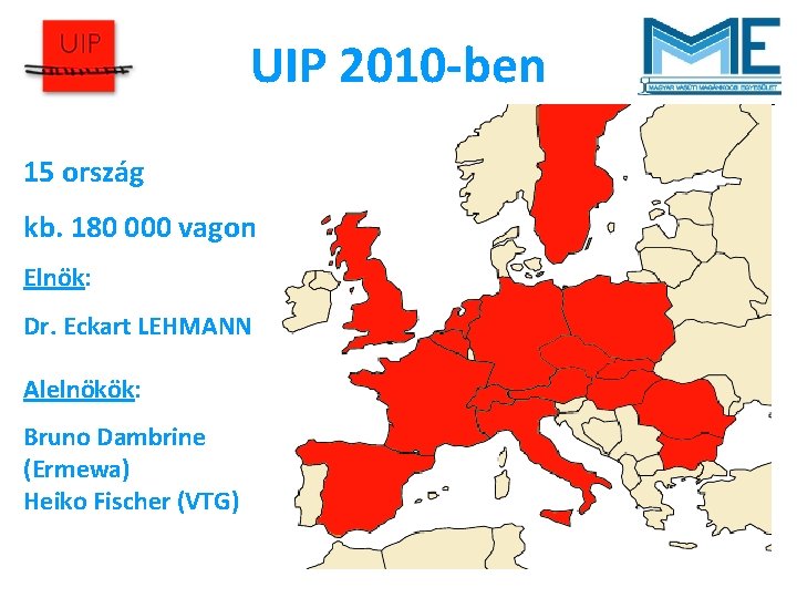 UIP 2010 -ben 15 ország kb. 180 000 vagon Elnök: Dr. Eckart LEHMANN Alelnökök: