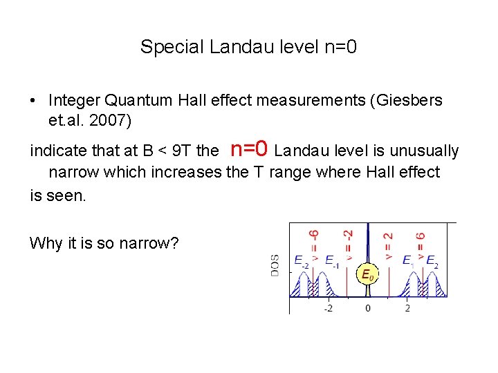 Special Landau level n=0 • Integer Quantum Hall effect measurements (Giesbers et. al. 2007)
