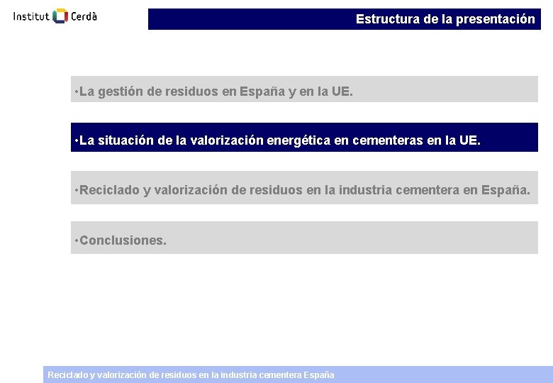 Estructura de la presentación • La gestión de residuos en España y en la