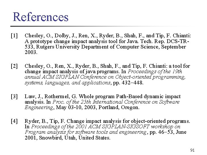 References [1] Chesley, O. , Dolby, J. , Ren, X. , Ryder, B. ,