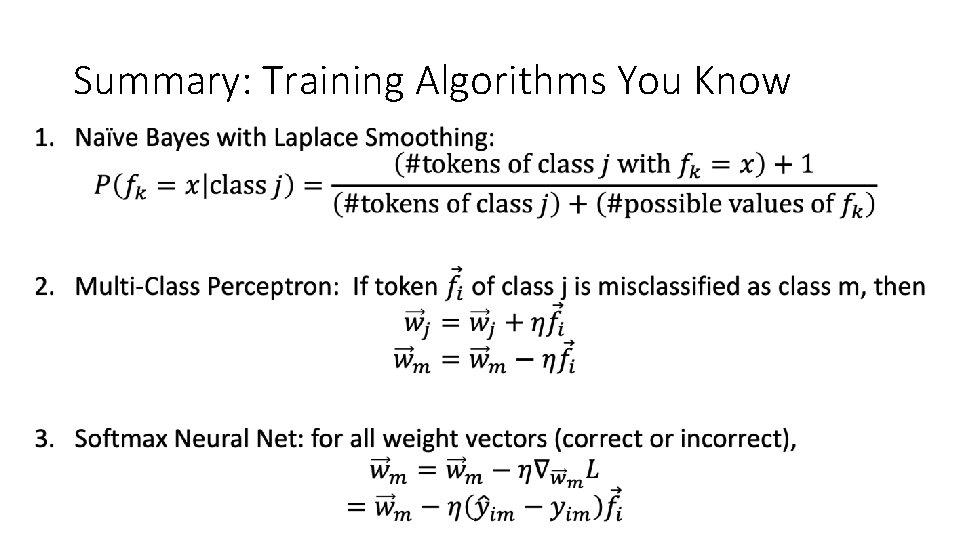 Summary: Training Algorithms You Know • 