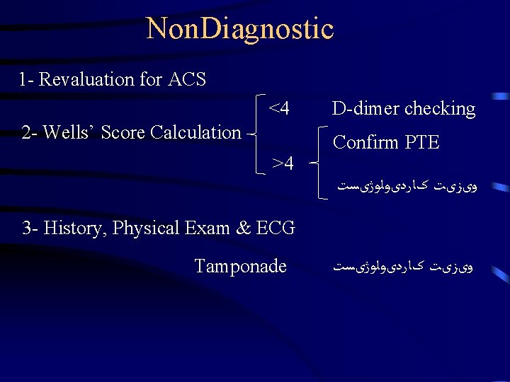 Non. Diagnostic 1 - Revaluation for ACS <4 2 - Wells’ Score Calculation >4