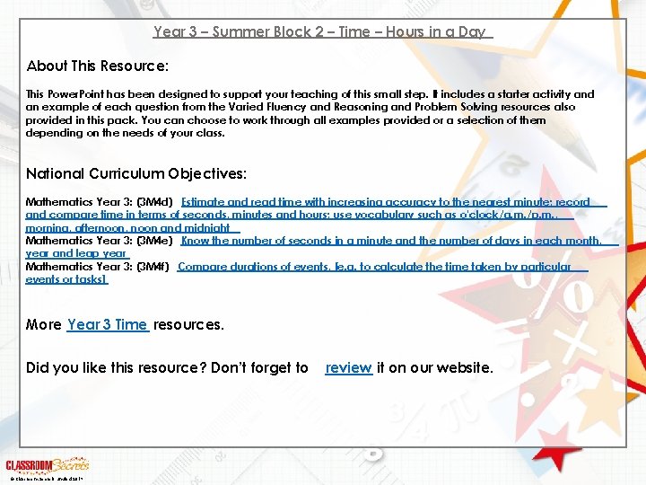 Year 3 – Summer Block 2 – Time – Hours in a Day About