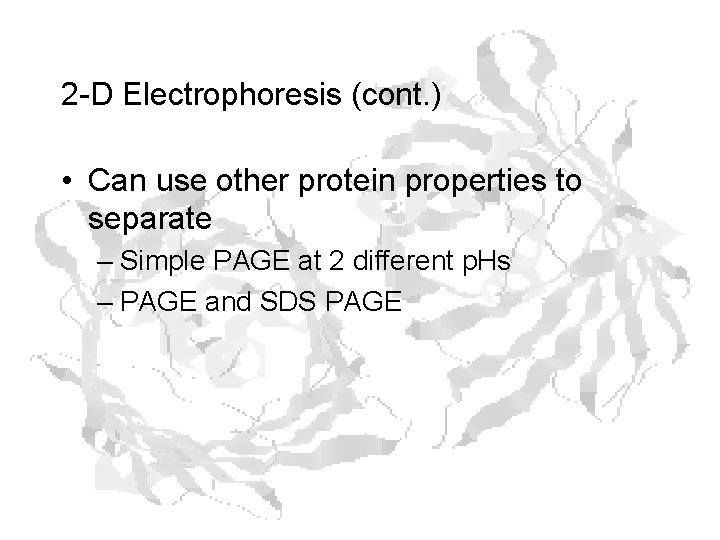 2 -D Electrophoresis (cont. ) • Can use other protein properties to separate – 2 -D Electrophoresis (cont. ) • Can use other protein properties to separate –
