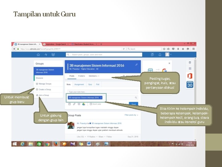 Tampilan untuk Guru Posting tugas, pengingat, kuis, atau pertanyaan diskusi Untuk membuat grup baru