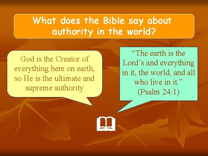 What does the Bible say about authority in the world? “The earth is the