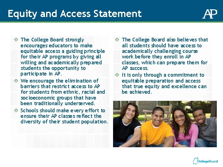 Equity and Access Statement The College Board strongly encourages educators to make equitable access