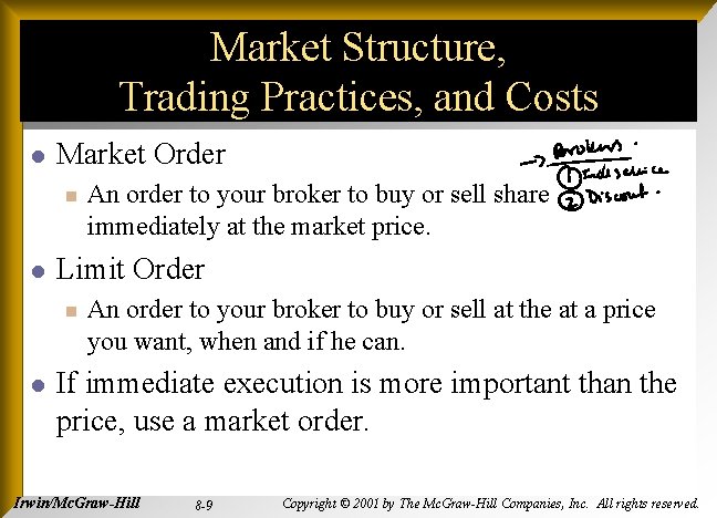 Market Structure, Trading Practices, and Costs l Market Order n l Limit Order n