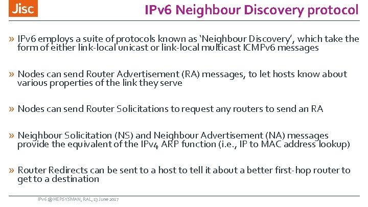 IPv 6 Neighbour Discovery protocol » IPv 6 employs a suite of protocols known