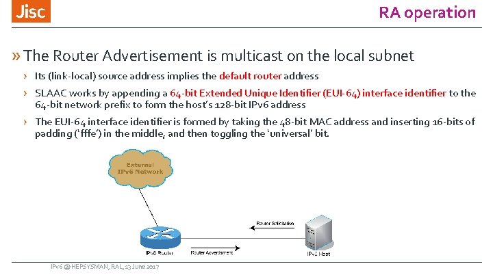 RA operation » The Router Advertisement is multicast on the local subnet › Its