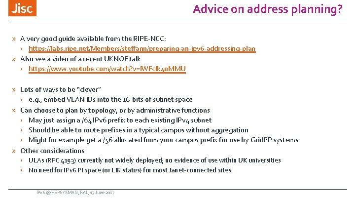 Advice on address planning? » A very good guide available from the RIPE-NCC: ›