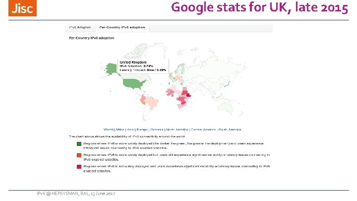 Google stats for UK, late 2015 IPv 6 @ HEPSYSMAN, RAL, 13 June 2017