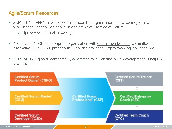 Agile/Scrum Resources § SCRUM ALLIANCE is a nonprofit membership organization that encourages and supports