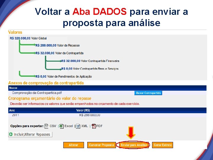 Voltar a Aba DADOS para enviar a proposta para análise Voltar a Aba DADOS para enviar a proposta para análise