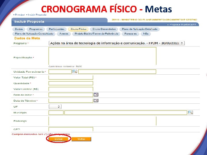 CRONOGRAMA FÍSICO - Metas CRONOGRAMA FÍSICO - Metas