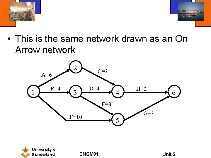 • This is the same network drawn as an On Arrow network A=6 • This is the same network drawn as an On Arrow network A=6