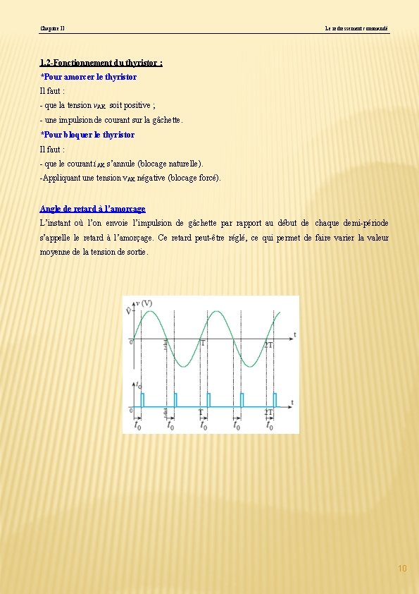 Chapitre II Le redressement commandé 1. 2 -Fonctionnement du thyristor : *Pour amorcer le