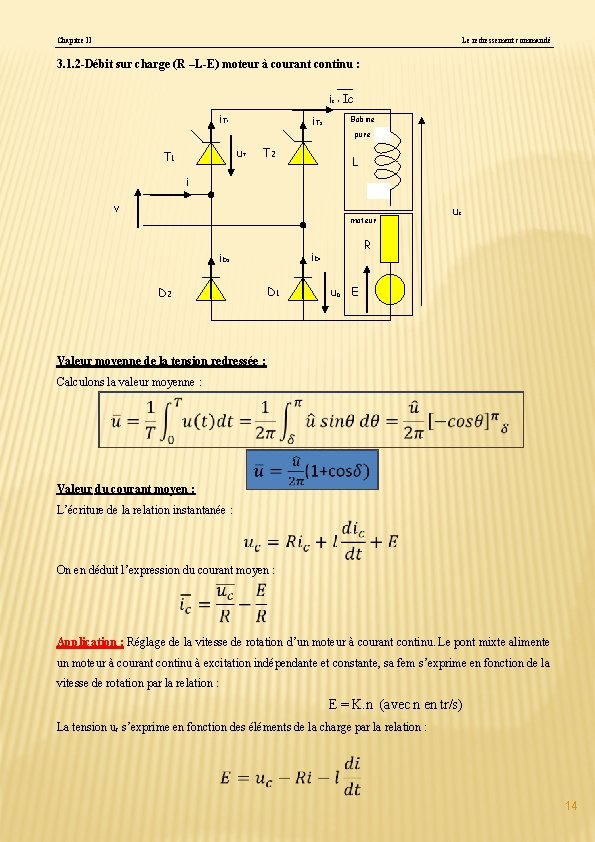 Chapitre II Le redressement commandé 3. 1. 2 -Débit sur charge (R –L-E) moteur