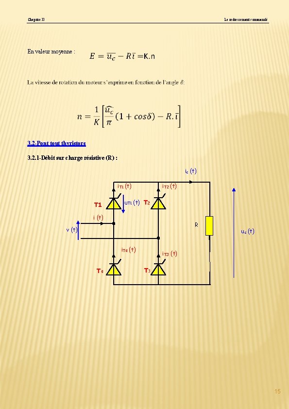 Chapitre II Le redressement commandé En valeur moyenne : 3. 2 -Pont tout thyristors