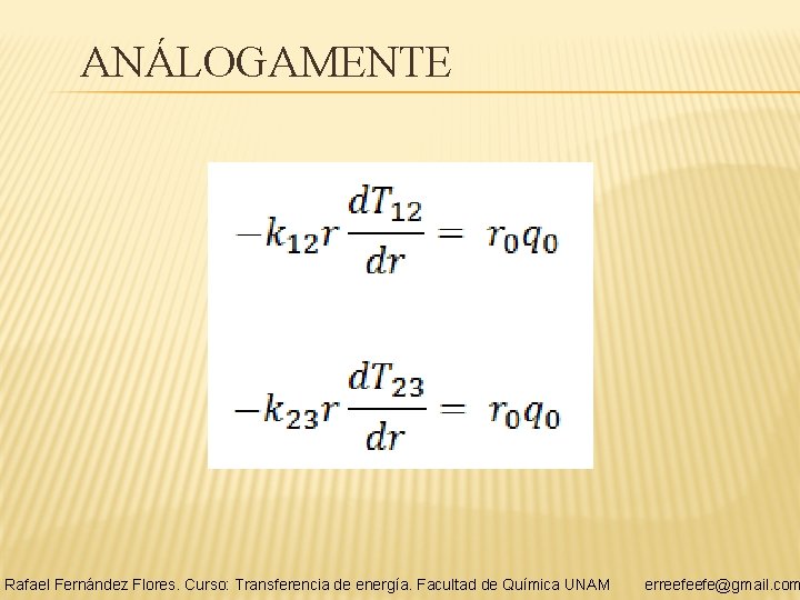 ANÁLOGAMENTE Rafael Fernández Flores. Curso: Transferencia de energía. Facultad de Química UNAM erreefeefe@gmail. com