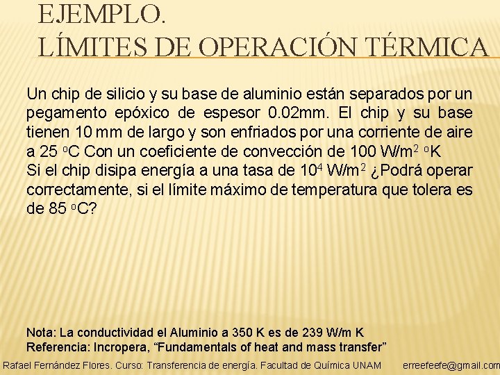 EJEMPLO. LÍMITES DE OPERACIÓN TÉRMICA Un chip de silicio y su base de aluminio