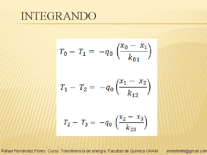 INTEGRANDO Rafael Fernández Flores. Curso: Transferencia de energía. Facultad de Química UNAM erreefeefe@gmail. com